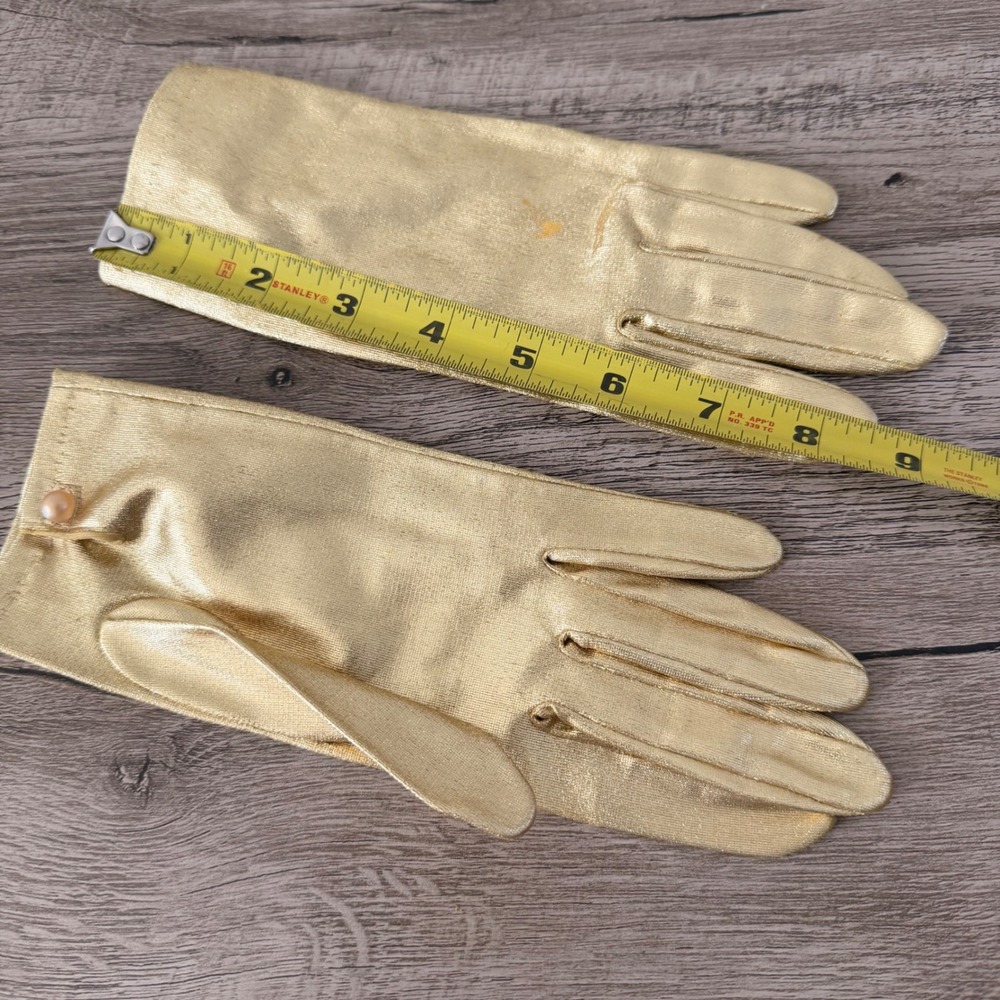 Vintage Gold Metallic Ladies Gloves Western Germany Glam Size M Faux Pearl 50's? - Picture 3 of 7